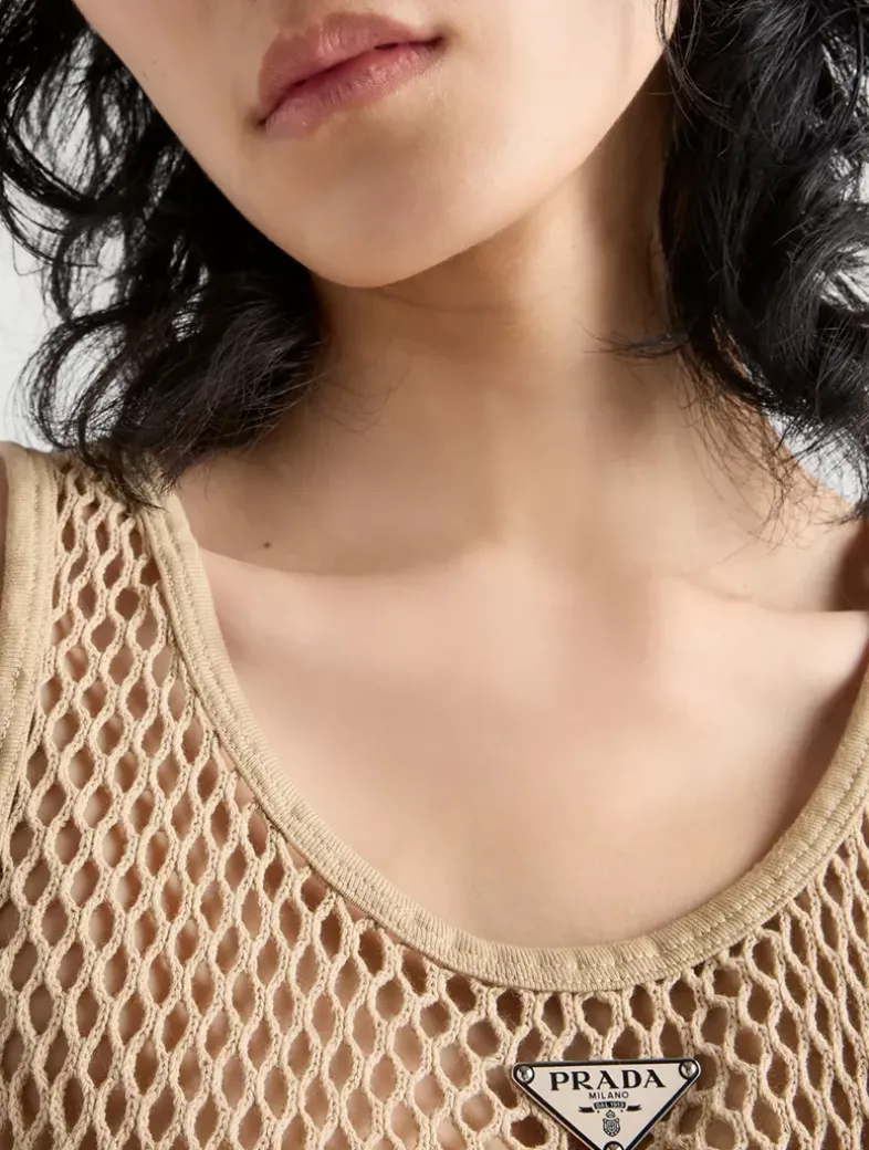 Sleeveless Cotton Mesh Top