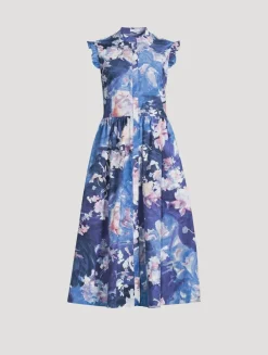Sleeveless Flared Midi Dress In Floral Print