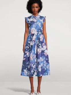 Sleeveless Flared Midi Dress In Floral Print