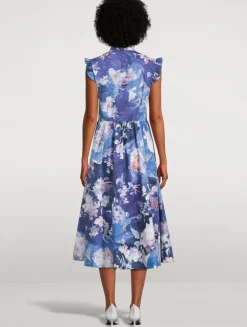 Sleeveless Flared Midi Dress In Floral Print