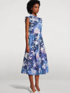 Sleeveless Flared Midi Dress In Floral Print