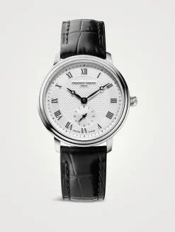 Slimline Small Seconds Stainless Steel Croc-Embossed Leather Strap Watch