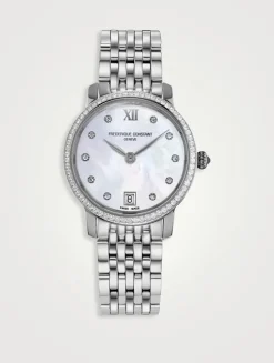 Slimline Stainless Steel Bracelet Watch With Diamonds
