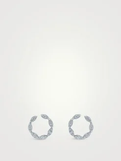 Small Aerial 18K White Gold Marquise Wrap Earrings With Diamonds