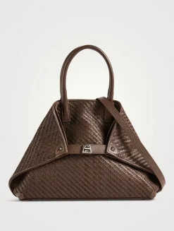 Small Ai Woven Leather Top Handle Bag