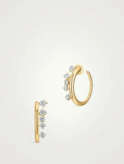 Small Barre 18K Gold Floating Diamond Hoop Earrings
