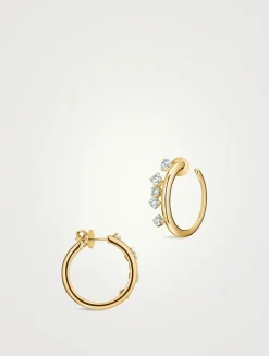 Small Barre 18K Gold Floating Diamond Hoop Earrings