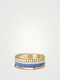 Small Blue Edition Quatre Gold Ring With Ceramic And Diamonds