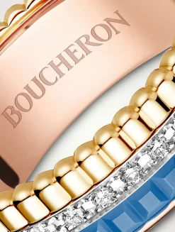 Small Blue Edition Quatre Gold Ring With Ceramic And Diamonds