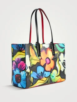 Small Cabata Leather Tote Bag In Floral Print