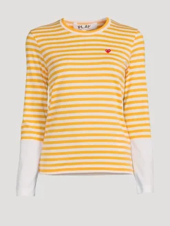 Small Embroidered Heart Long-Sleeve T-Shirt In Stripe Print