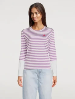 Small Embroidered Heart Long-Sleeve T-Shirt In Stripe Print
