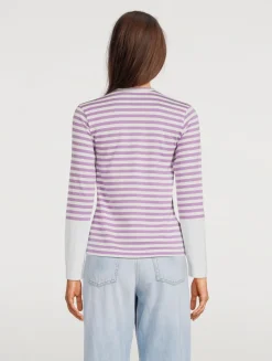 Small Embroidered Heart Long-Sleeve T-Shirt In Stripe Print