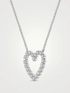 Small Essentials 18K White Gold Heart Pendant Necklace With Diamonds
