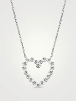 Small Essentials 18K White Gold Heart Pendant Necklace With Diamonds