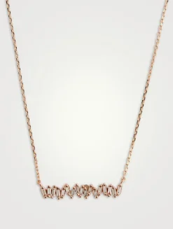 Small Fireworks 18K Rose Gold Bar Necklace With Diamonds