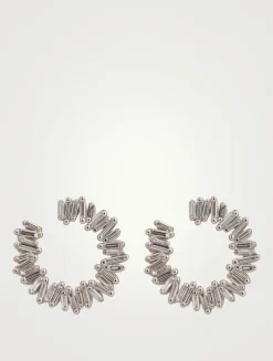 Small Fireworks 18K White Gold Spiral Hoop Earrings With Diamonds