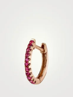 Small Gold Huggie Hoop Earring With Rubies