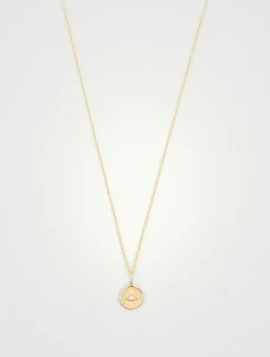 Small 14K Gold Evil Eye Coin Necklace With Diamond