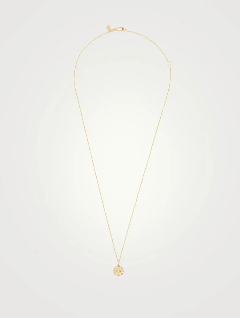 Small 14K Gold Evil Eye Coin Necklace With Diamond