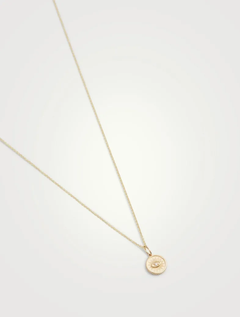 Small 14K Gold Evil Eye Coin Necklace With Diamond