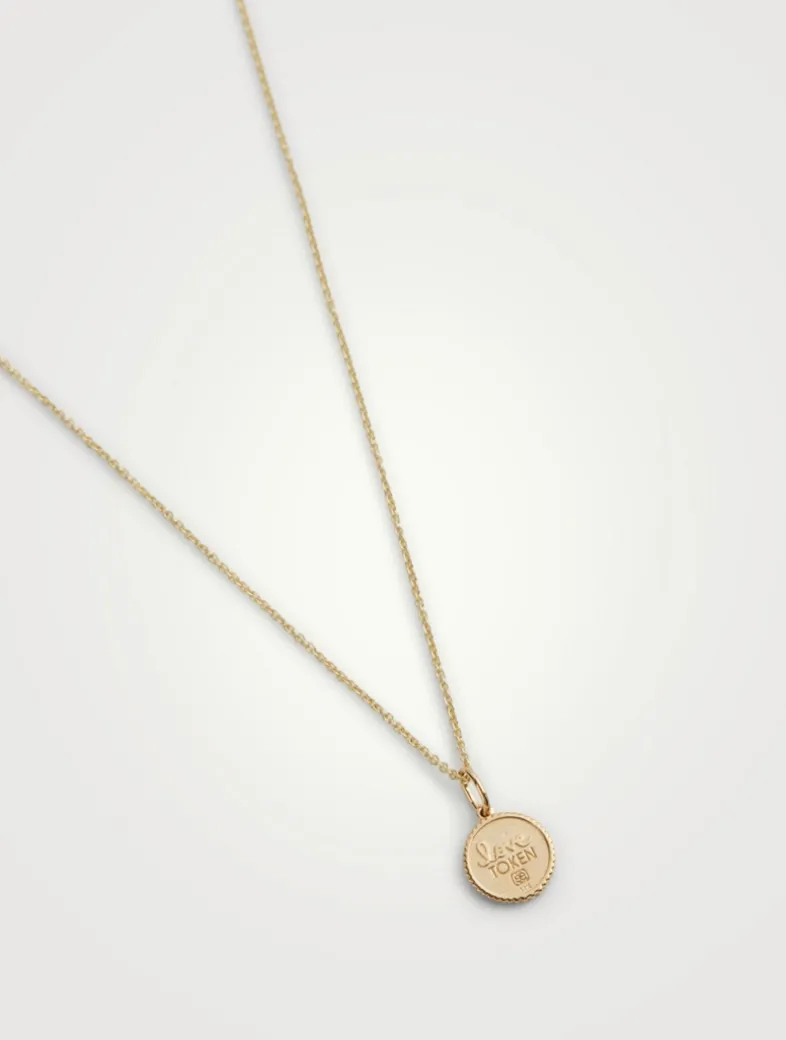Small 14K Gold Evil Eye Coin Necklace With Diamond