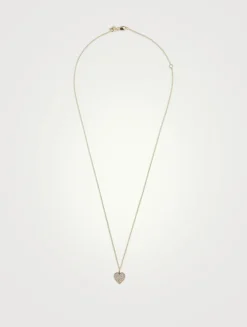 Small 14K Gold Heart Charm Necklace With Pavé Diamonds
