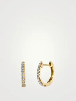 Small 18K Gold Huggie Hoop Earrings With Diamonds