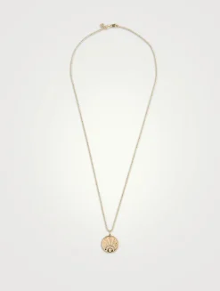 Small 14K Gold Luck Coin Pendant Necklace With Pavé Diamonds