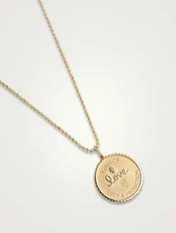 Small 14K Gold Luck Coin Pendant Necklace With Pavé Diamonds