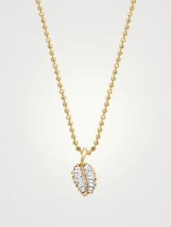 Small 18K Gold Palm Leaf Necklace With Diamonds