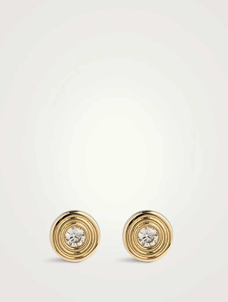 Small 14K Gold Single Stone Fluted Stud Earrings