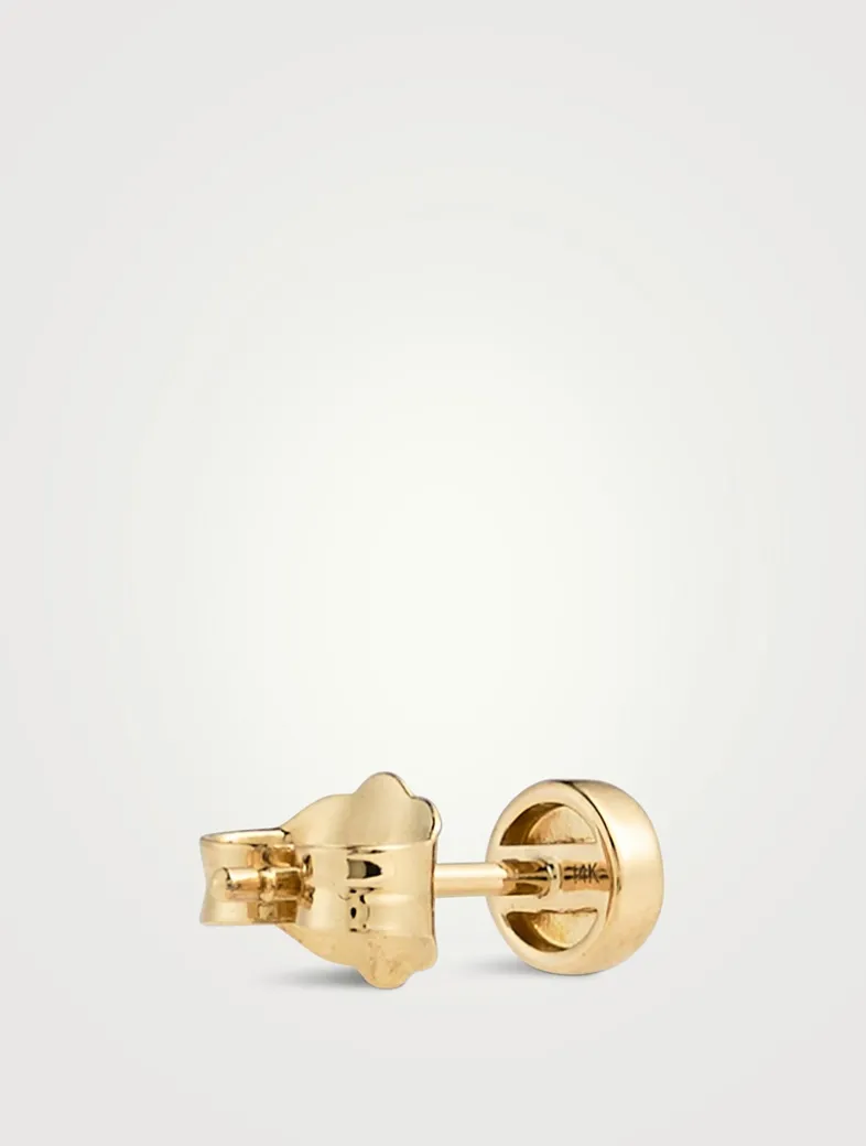 Small 14K Gold Single Stone Fluted Stud Earrings
