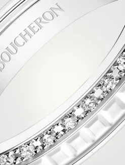 Small 18K White Gold Quatre Double White Edition Wedding Band With White Hyceram And Diamonds
