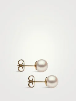 Small 18K Yellow Gold Pearl Stud Earrings