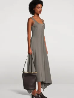 Small Magenta Leather Bucket Bag