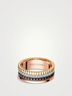 Small Quatre Classique Gold Ring With Brown PVD And Diamonds