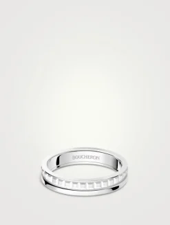 Small Quatre Double 18K White Gold Wedding Band With White Hyceram