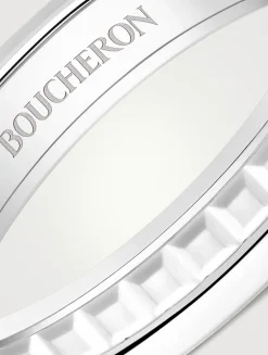 Small Quatre Double 18K White Gold Wedding Band With White Hyceram