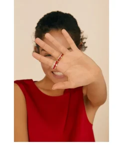 Small Red Edition Quatre Gold Ring With Red Ceramic And Diamonds