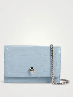 Small Skull Croc-Embossed Leather Chain Bag