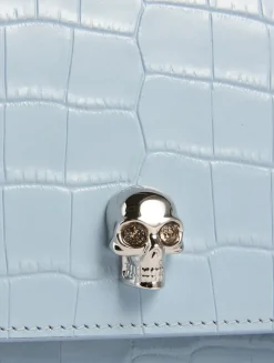 Small Skull Croc-Embossed Leather Chain Bag