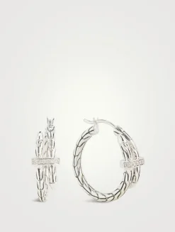 Small Spear Sterling Silver Hoop Earrings With Diamonds