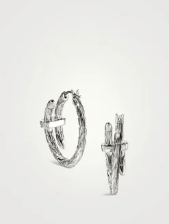 Small Spear Sterling Silver Hoop Earrings With Diamonds