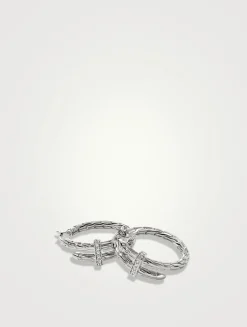 Small Spear Sterling Silver Hoop Earrings With Diamonds