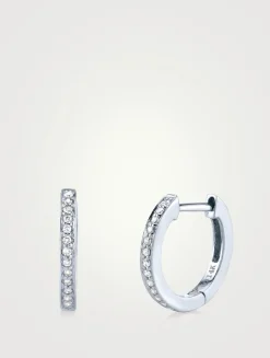 Small White Gold Huggie Hoop Earrings With Diamonds