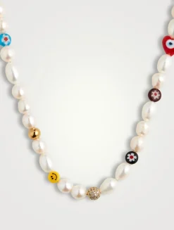 Smiley Face Beaded Pearl Choker Necklace