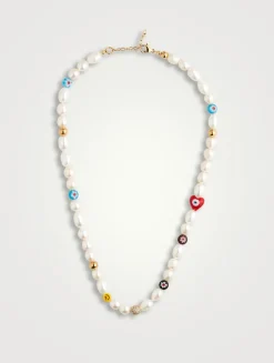 Smiley Face Beaded Pearl Choker Necklace