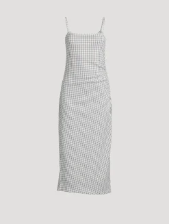 Smocked Slip Dress In Check Print