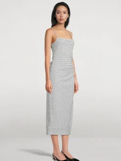 Smocked Slip Dress In Check Print